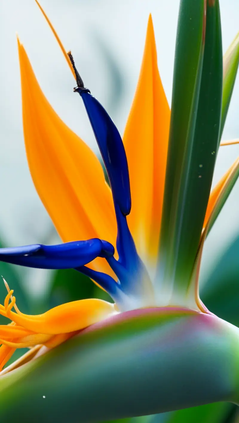 A stunning Strelitzia reginae showcasing vibrant yellow and blue petals, perfectly positioned by the window where natural light highlights its elegant stems and striking colors.